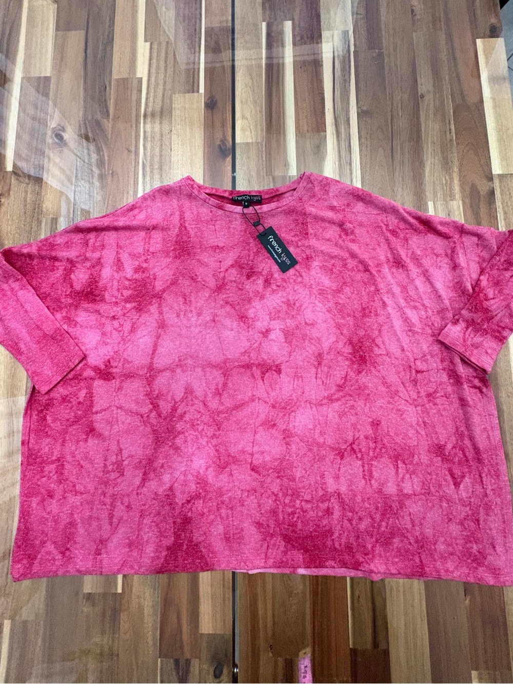 NWT French Kyss Sz S Pink Tie-Dye Boxy Flowy Oversized Half Sleeve Top Crew Neck